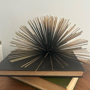 Black & Gold Metal Pom Pom Sea Urchin Starburst Wall Decor sculpture MCM